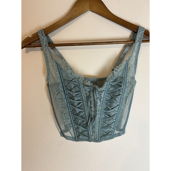 Victoria Secret Dream Angels Unlined Lace-Up Corset Top Light Teal Size Medium - Picture 2 of 5